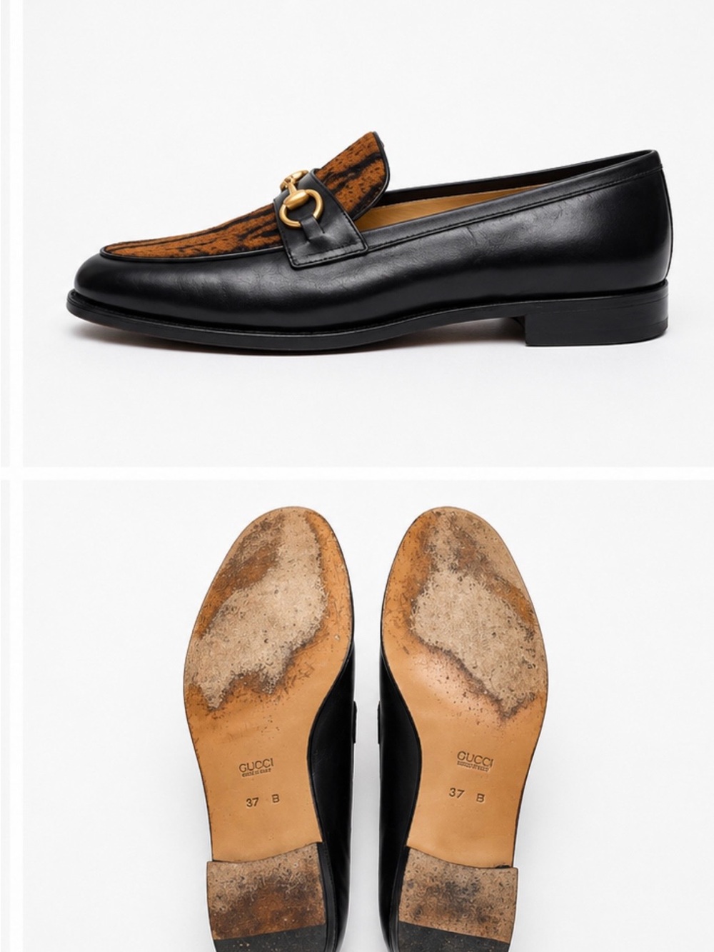 Gucci Leather Loafers with Brown Tiger-Print Panel - Picture 2 of 2